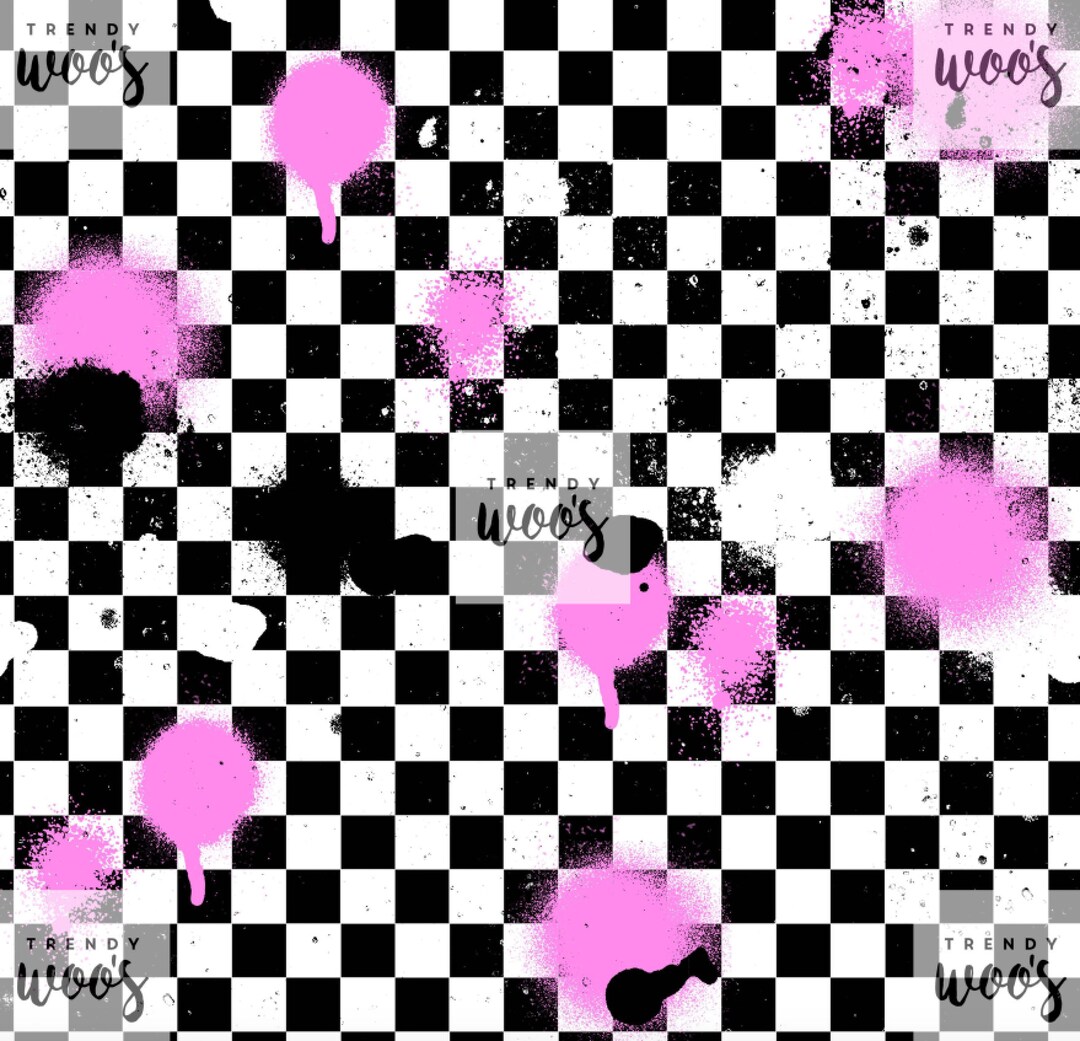 Pink Check Alternative Punk Graffiti Spray Paint / Fabric Design ...