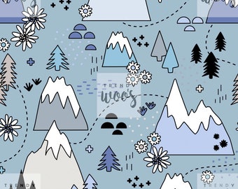 Adventure Scandi Mountain Outdoors Trees Forest Nature Autumn Winter Seamless Pattern / Fabric Design / Surface Pattern / Digital Pattern