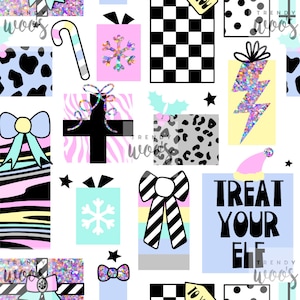 Christmas Xmas Present Winter Fall Pastel Rainbow 80s 90s Y2K Seamless Pattern / Fabric Design / Surface Pattern / Digital Pattern
