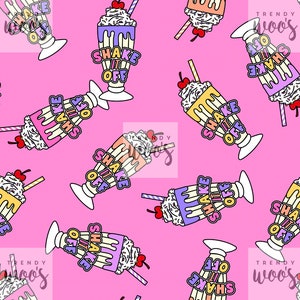 Shake It Off Slogan Swift Pink Cute Milkshake Retro Seamless Pattern / Fabric Design / Surface Pattern / Digital Paper / Digital Pattern