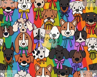 Dogs Puppy Pet Paw Print Rainbow Pet Animal Seamless Pattern / Fabric Design / Surface Pattern / Digital Paper / Digital Pattern