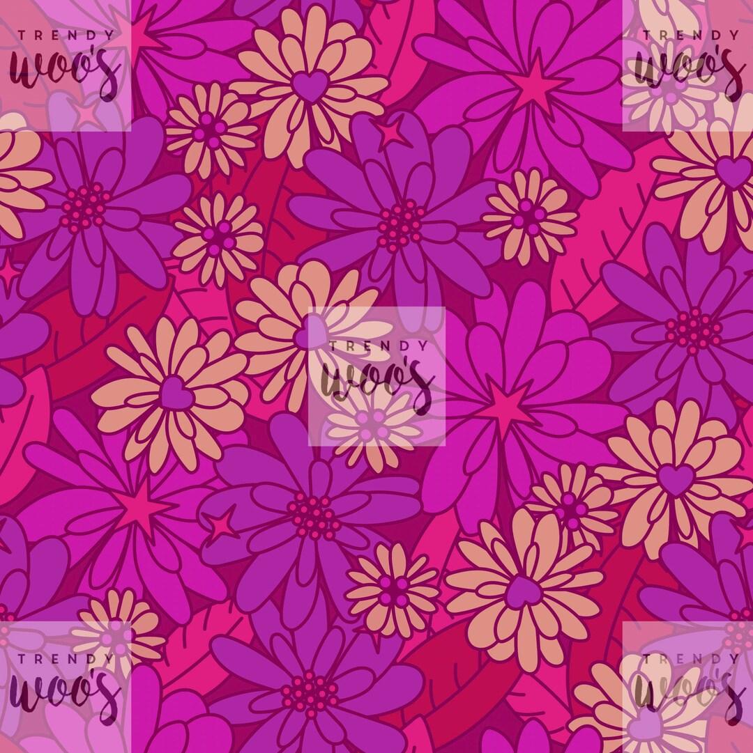 70s Floral Vintage Spring Summer Boho Retro Flowers Seventies Pink ...