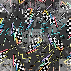 Lightning Bolts Thunder Rainbow Retro Grunge Checkerboard Seamless Pattern / Fabric Design / Surface Pattern / Digital Pattern