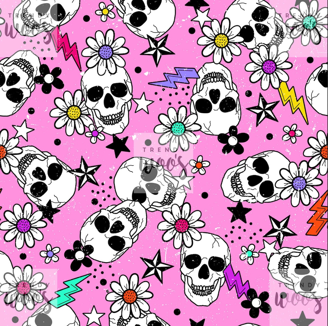 Skulls Alternative Punk Gothic Foral Pink Cute Pink Halloween Seamless ...