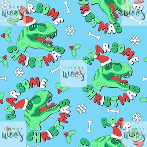 Weihnachten Roarsome Dinosaurier Retro Winter Herbst Weihnachtsmann Pastell Unisex Nahtloses Muster / Stoffdesign / Oberflächenmuster / Digitales Muster