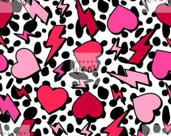 Love Valentine Hearts Shapes Lightning Retro Animal Seamless Pattern / Fabric Design / Surface Pattern / Digital Paper / Digital Pattern