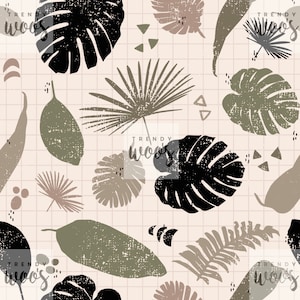 Leaf Palms Tropical Summer Retro Boho  Seamless Pattern / Fabric Design / Surface Pattern / Digital Paper  / Digital Pattern
