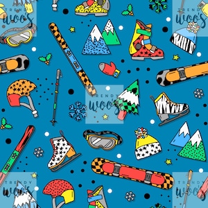 Ski Gear Winter Fall Skiing Snow Pastel Rainbow Geometric Retro 80s 90s Seamless Pattern / Fabric Design / Surface Pattern / Digital Pattern