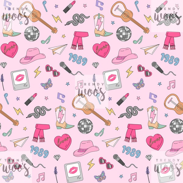 Swift Icons Music Pop Star Era Western Taylor Pink Cute Desert Country Seamless Pattern / Fabric Design / Surface Pattern / Digital Pattern