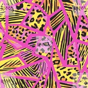 Animal Print Splice Leopard Zebra Abstract Safari Pink Neon Retro Seamless Pattern / Fabric Design / Surface Pattern / Digital Pattern