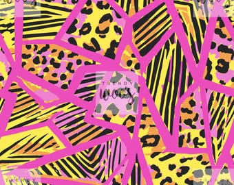 Animal Print Splice Leopard Zebra Abstract Safari Pink Neon Retro Seamless Pattern / Fabric Design / Surface Pattern / Digital Pattern