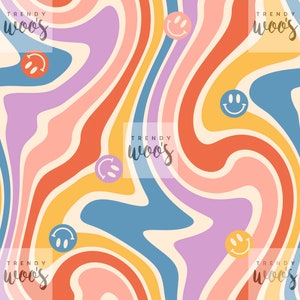 Rétro vintage sourire rayures Boho vagues des années 70, motif sans couture des années 70 / conception de tissu / motif de surface / papier numérique / motif numérique