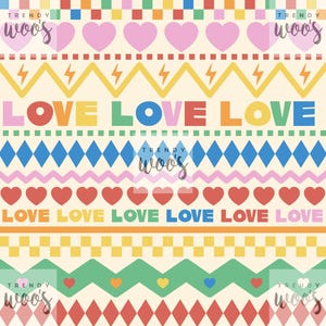 Fair Isle Valentines Regenbogen Pride LGBTQIA Nordic Knit Love Retro Herz Nahtloses Muster / Stoffdesign / Oberflächenmuster / Digitales Muster