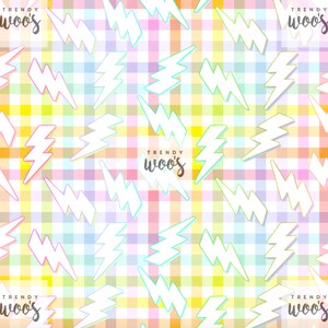 Pastel Cute Retro Gingham Lightning Seamless Pattern / Fabric Design / Surface Pattern / Digital Paper / Digital Download / Digital Pattern