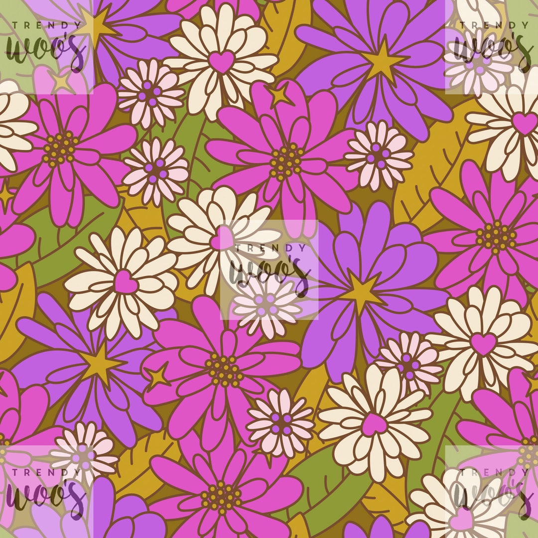 70s Floral Vintage Spring Summer Boho Retro Flowers Seventies Pink ...