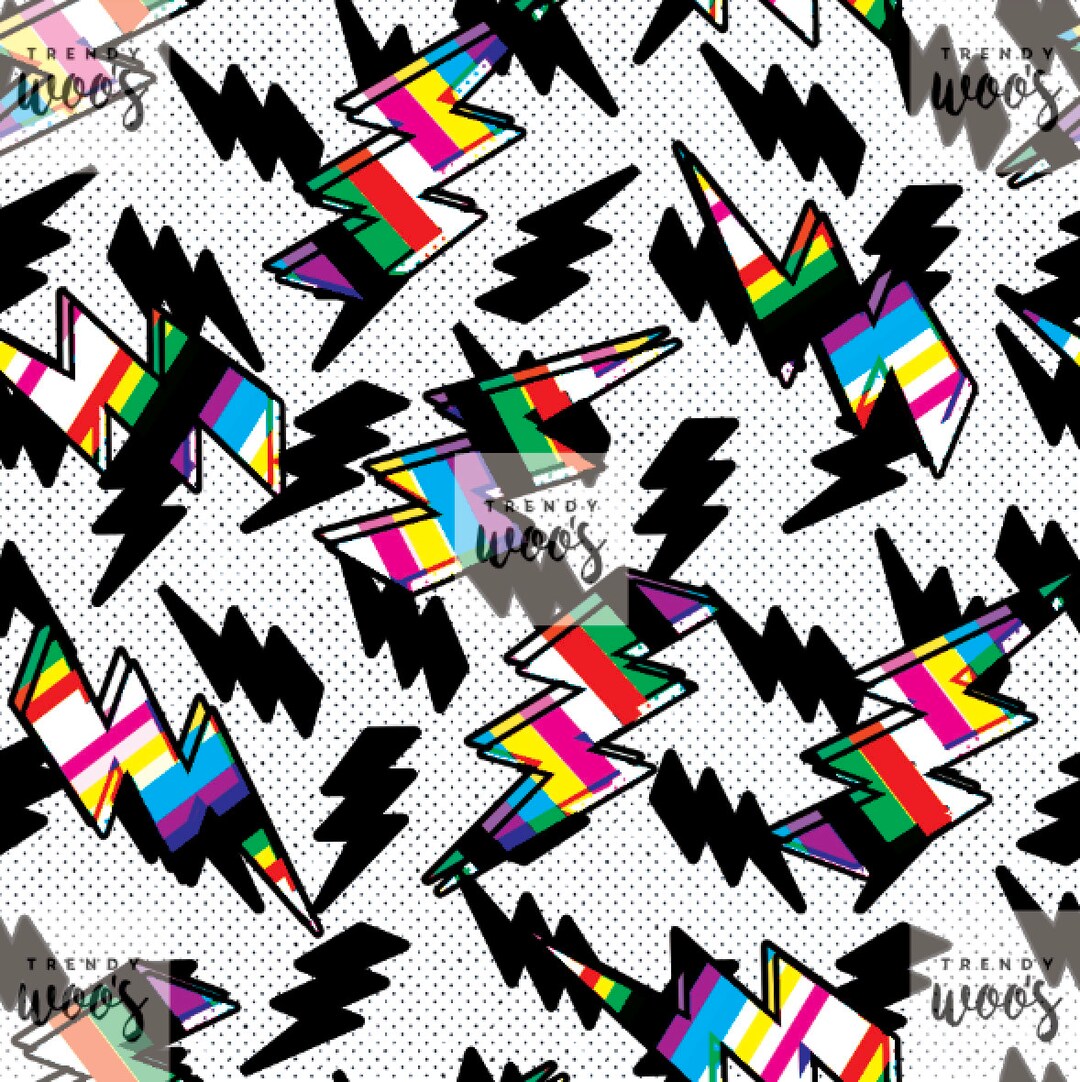 Pop Art Retro Lightning Bolt Thunder 80s Rainbow Punk Seamless
