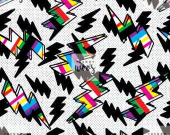 Pop Art Retro Lightning Bolt Thunder 80s Rainbow Punk Seamless Pattern / Fabric Design / Surface Pattern / Digital Pattern