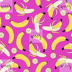 Banane Obst Tropisch Sommer Retro Rosa Nahtloses Muster / Stoffdesign / Oberflächenmuster / Digitales Muster