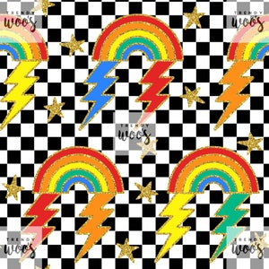 Sparkle Rainbows Checkerboard Punk Seamless Pattern / Fabric Design / Surface Pattern / Digital Paper / Digital Download / Digital Pattern