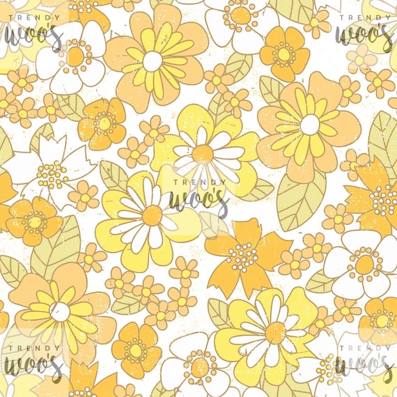 Ditsy Doodle Flowers In Yellow HTV