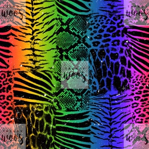 Leopard Cheetah Tiger Snake Animal Print Rainbow Seamless Pattern / Fabric Design / Surface Pattern / Digital Paper / Digital Pattern
