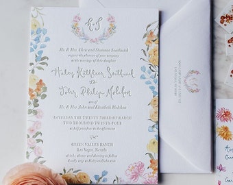 Custom hand painted watercolor Wedding Invitation