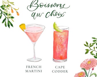 Hand-Painted Watercolor Cocktail Illustration: Custom Signature Drink Art