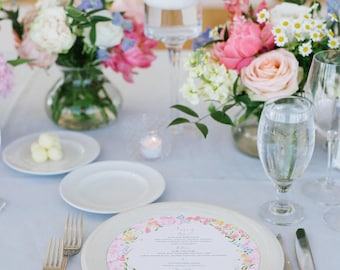 Round Watercolor Wedding Menu - Custom