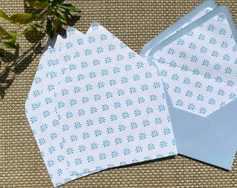 Modern Blue Floral Wedding Invitation Liner Envelopes