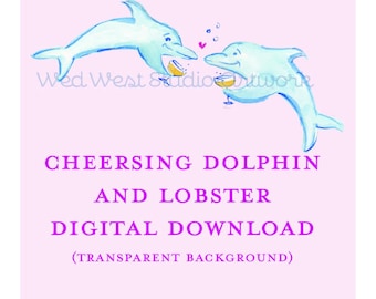 Cheersing Lobsters and Coastal Clip Art (Digital Download)
