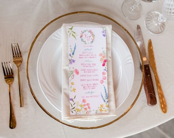Hand painted Watercolor Wedding Menu (Digital or Shipped!)