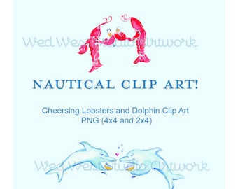 Cheersing Lobsters and Coastal Clip Art (Digital Download)