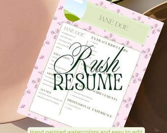 Sorority Rush Resume Template | Recruitment Resume (Digital Download - Pink)