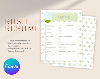 Sorority Rush Resume Template | Recruitment Resume