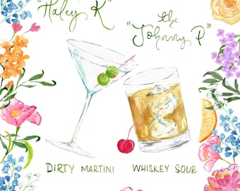 Hand Painted Cocktail Watercolor (without ingredients)