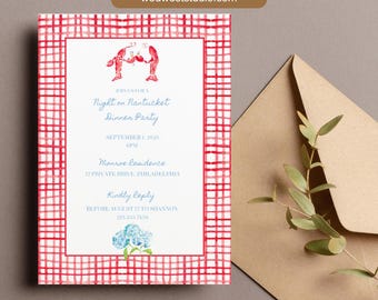 Whimsical Lobster Wedding Invitation – Hand-Painted Coastal Design, Editable Digital Download