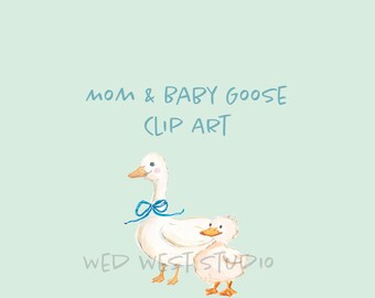 Hand-Painted Watercolor Mother & Baby Duck Goose Clip Art (Digital Download)