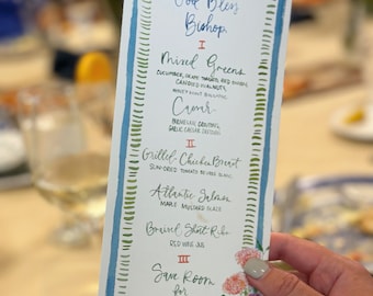 Event & Wedding Menu — painted by hand in watercolor
