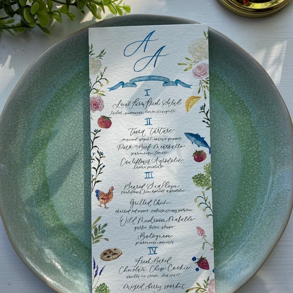 Hand painted Watercolor Wedding Menu