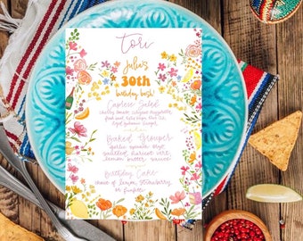 Watercolor Wedding Menu (Digital or Shipped)