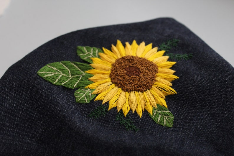 spring upcycled summer green embroidery flower sunflower embroidered shirt denim Embroidered halter top thrifted yellow