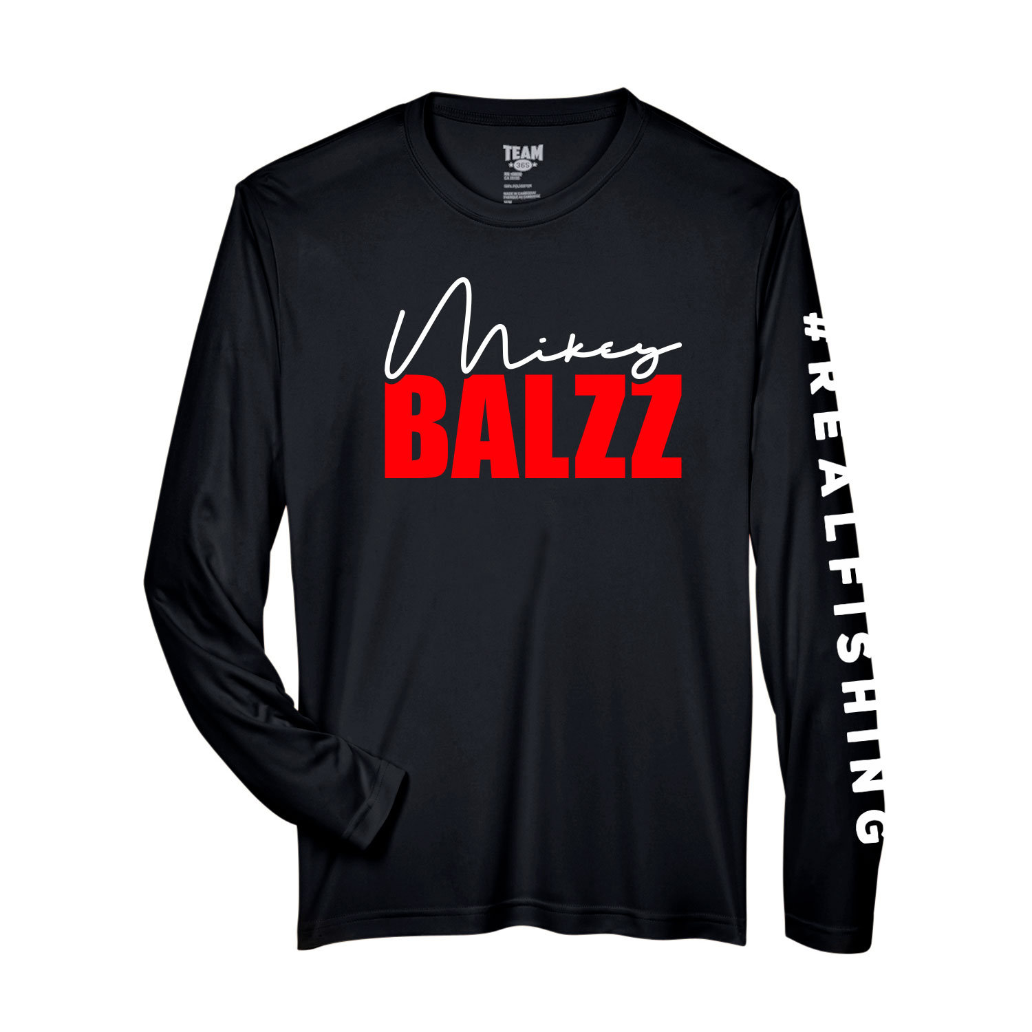 Signature Mikey Balzz - Moisture-Wicking and UV Protection - Long Sleeve Shirt - Zone Performance Long Sleeve with Vinyl Sleeves and Chest Print. Stay out of the sun with this Bass Attitude Fishing - Sun Blocking (UV Protection) Performance Shirt. Stay Dry with Moisture-wicking poly material.