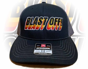 Retro 'Blast Off' Embroidered Trucker Cap - Bass Boat Fishing Hat - Adjustable Mesh Back - Outdoor Sports Headwear by Bass Attitude Fishing