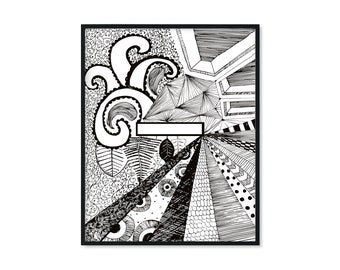 Minimalist Line Art Print: Black and White Doodle (Digital Download)