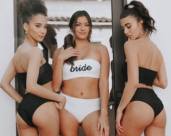 Bride Bridesmaid Bikini by Set| Bridesmaid Gifts | Beach Bikini | Bachelorette Party Bikini | Bridal Swimwear | Honeymoon Bikini(Tube Top)