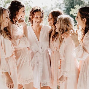 Blush Pink Bridesmaid Robes Personalized |Satin Lace Robe for Bridal Party Proposal| Custom Getting Ready Outfit for Wedding Day(Candy Lace)
