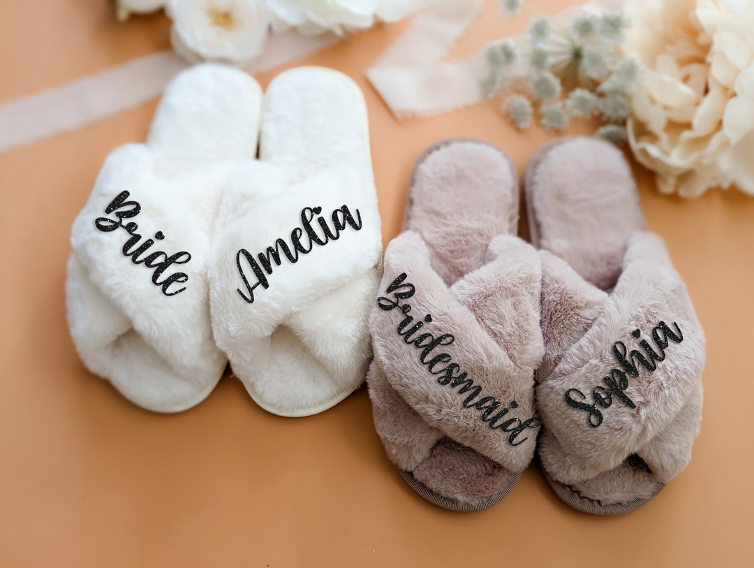 Bride Slippers Fluffy Slippers for Bride Personalized Slippers for ...
