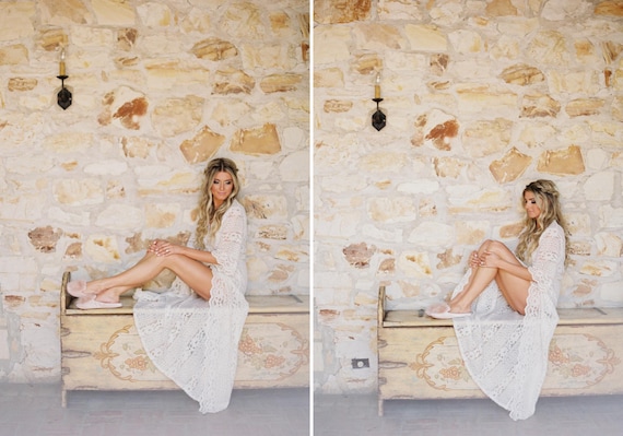 Boho Lace Bridal Robe | Bride Getting Ready Robe with Slip | Elegant Long Maxi Wedding Morning Robe | Bridal Shower Gift (FAIRYTALE Robe)