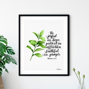 Römer 12:12 Aquarell Blattdruck, Christliche Bibel Vers Kunst Malerei, Sei fröhlich in Hoffnung Druck, Aquarell Schrift Wanddekor