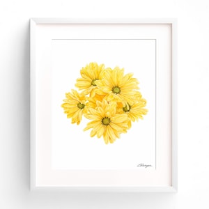 Yellow Daisy Watercolor Print: Floral Botanical Wall Art